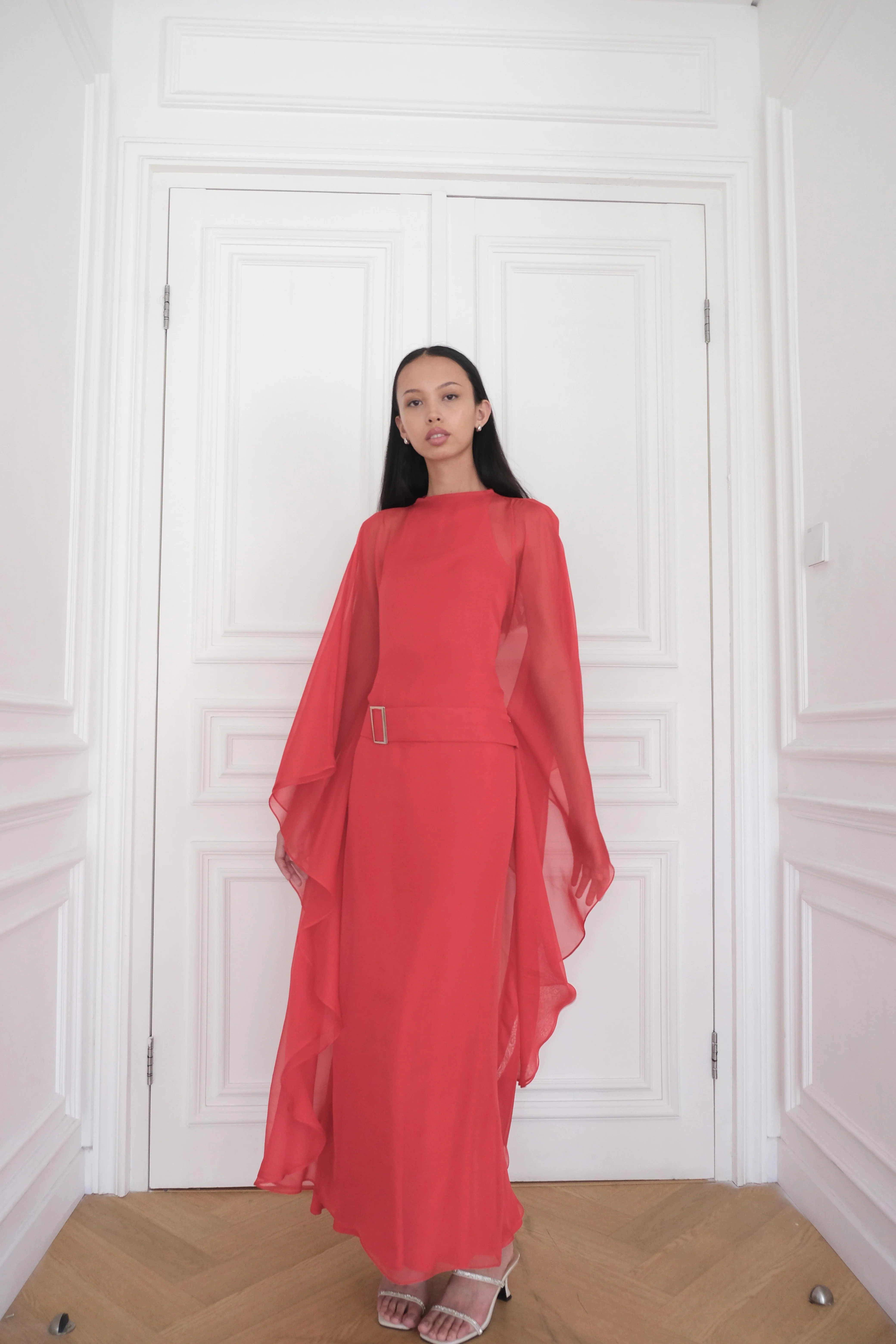ELARA Belted Kaftan Dress in Poppy Red - Image 4