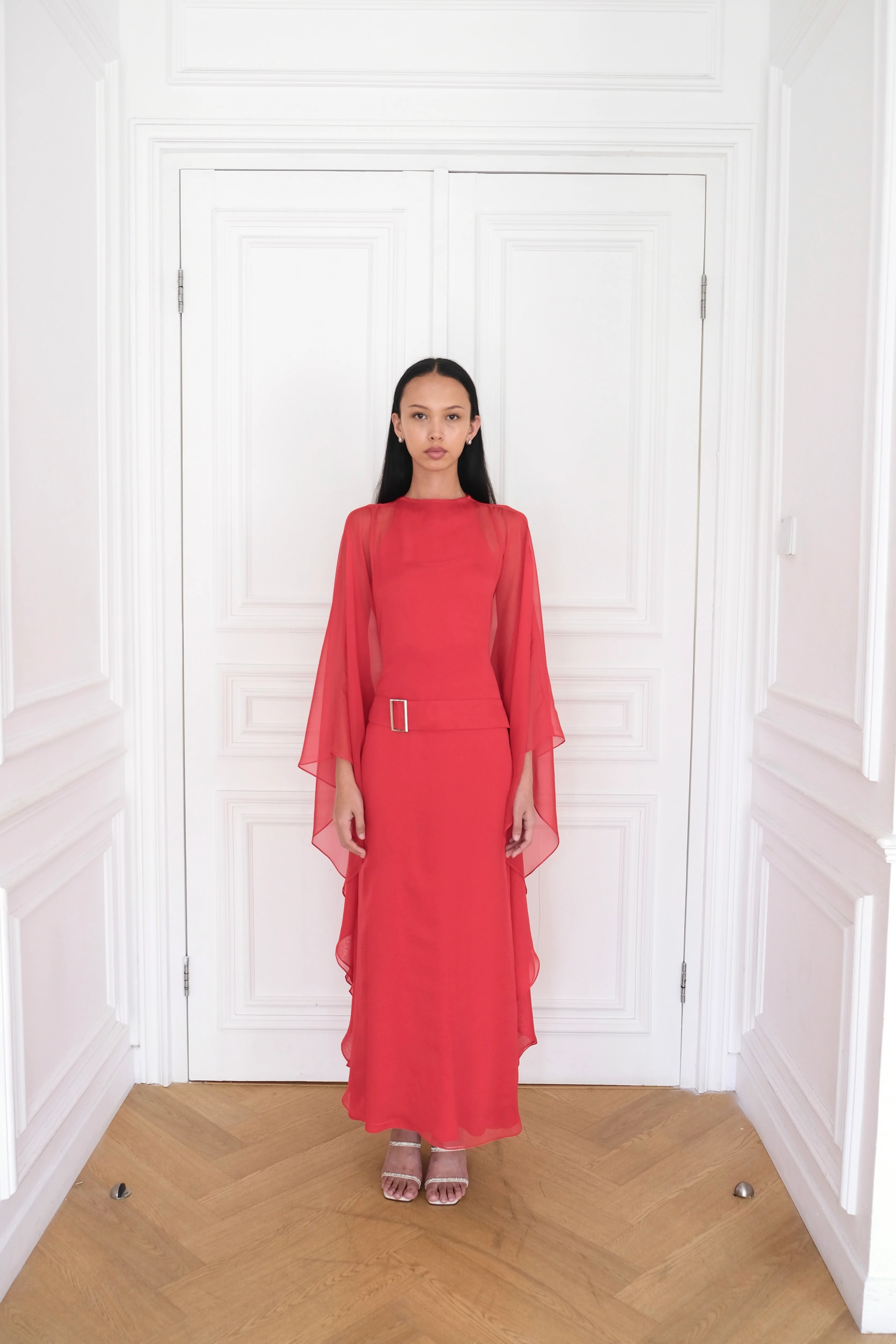 ELARA Belted Kaftan Dress in Poppy Red - Image 5
