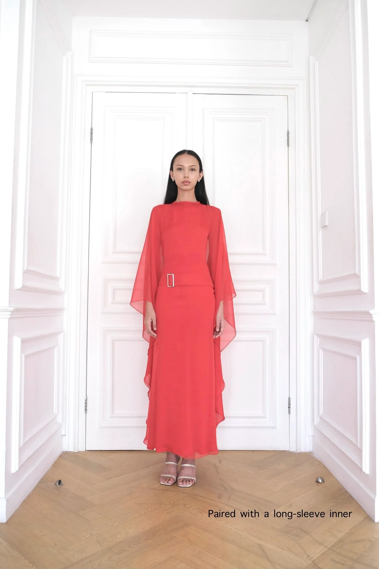 ELARA Belted Kaftan Dress in Poppy Red - Image 6
