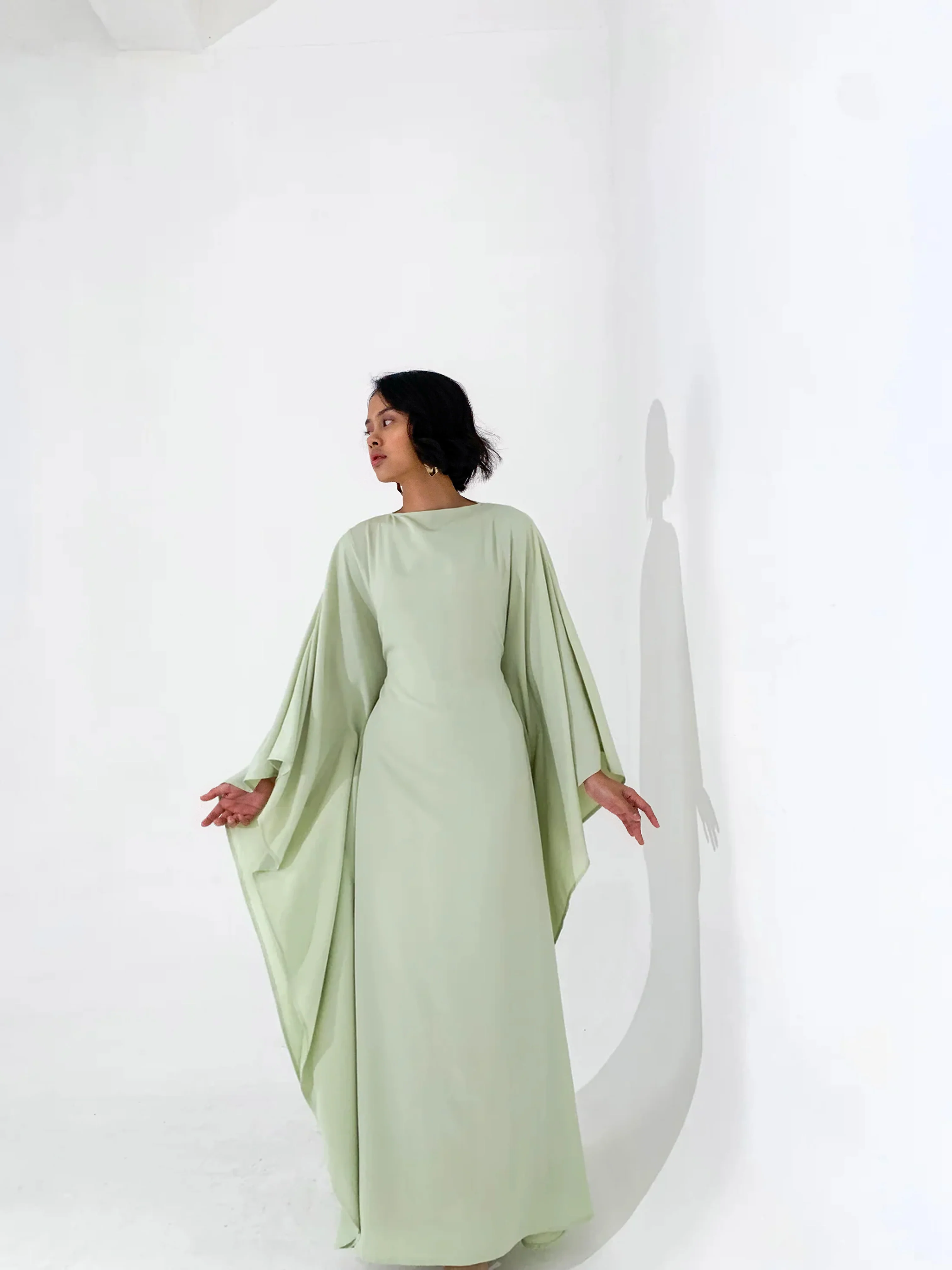 Pistachio Plissé Kaftan Dress - Image 3