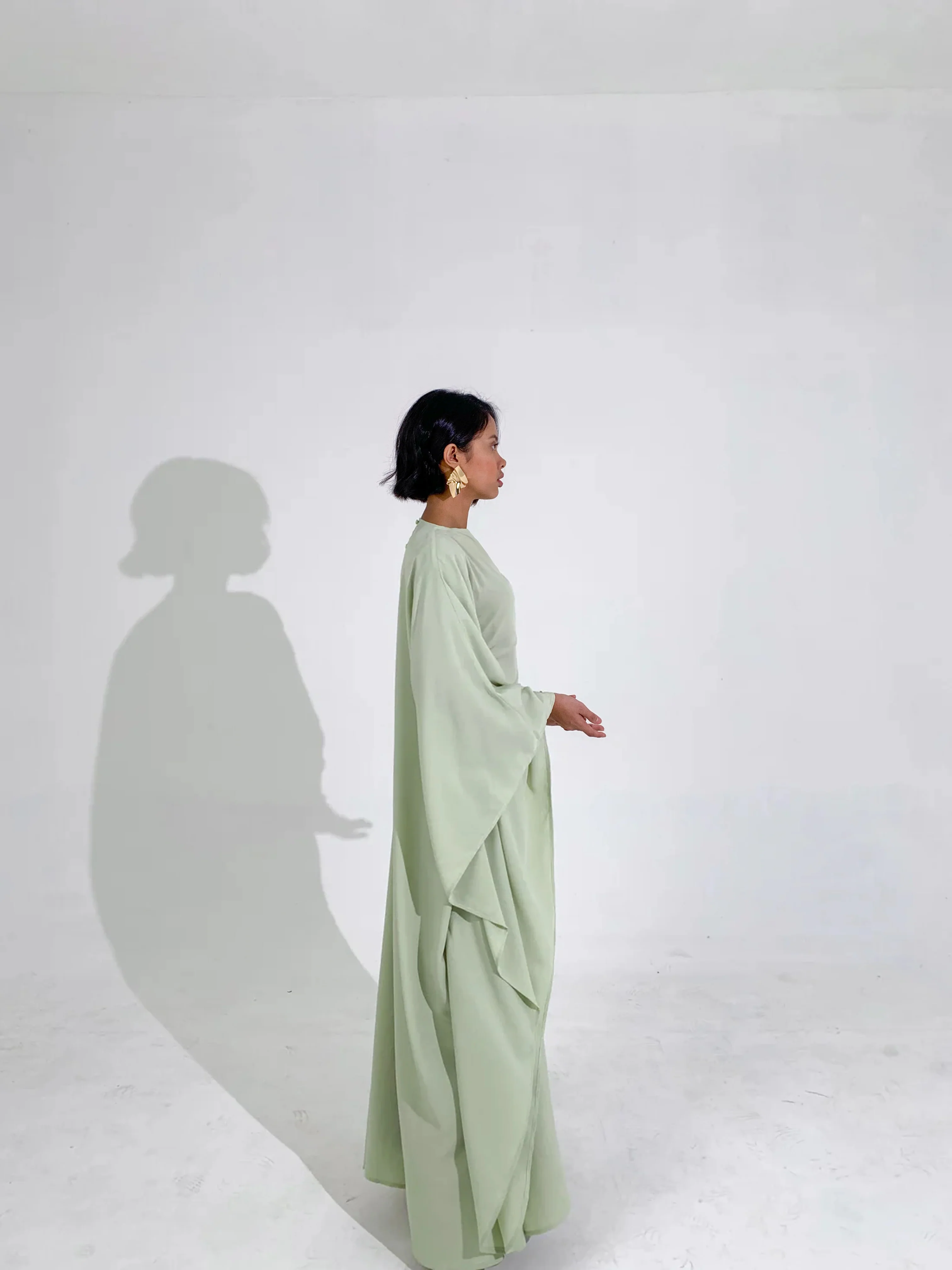 Pistachio Plissé Kaftan Dress - Image 4