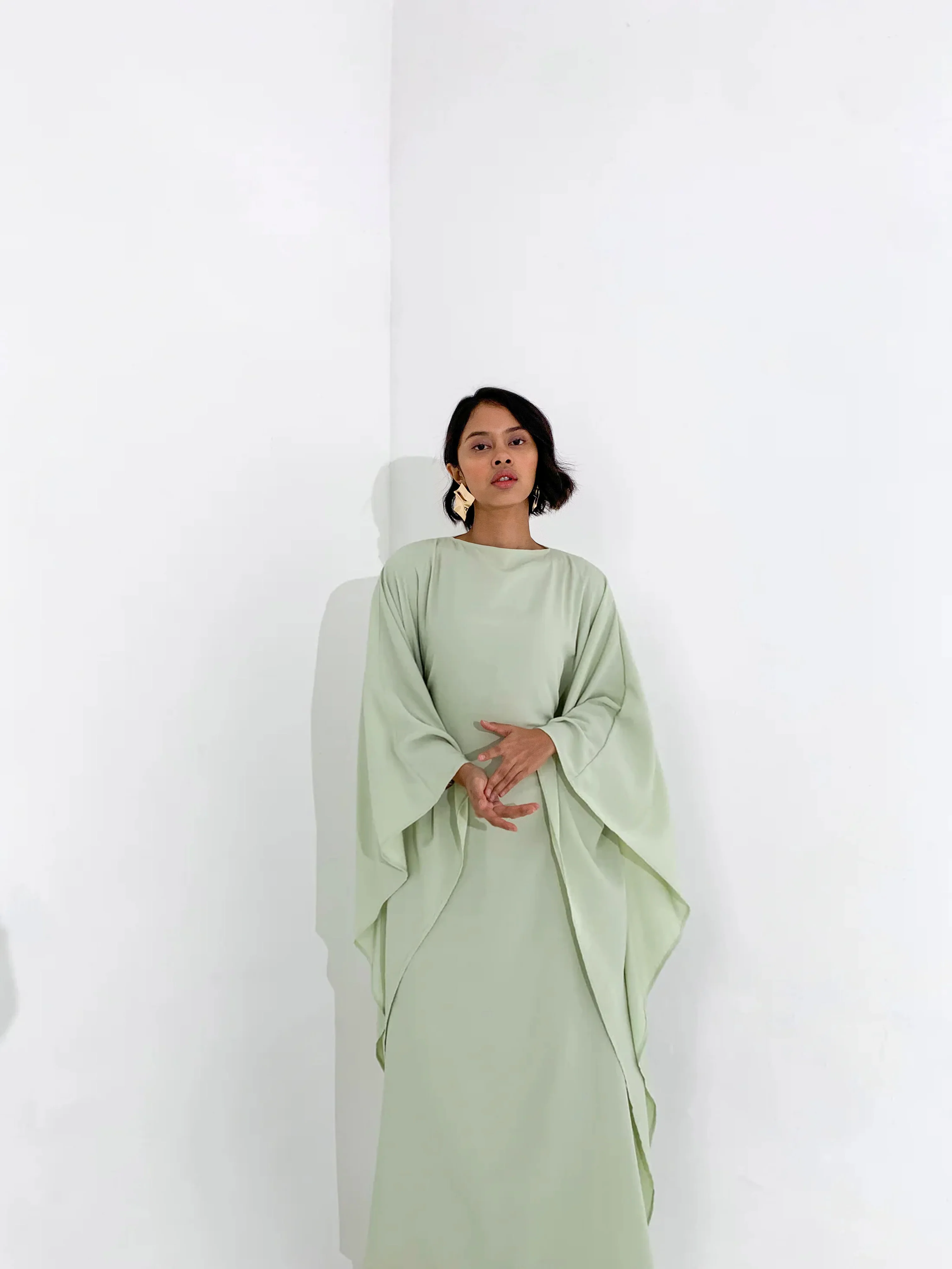 Pistachio Plissé Kaftan Dress - Image 5