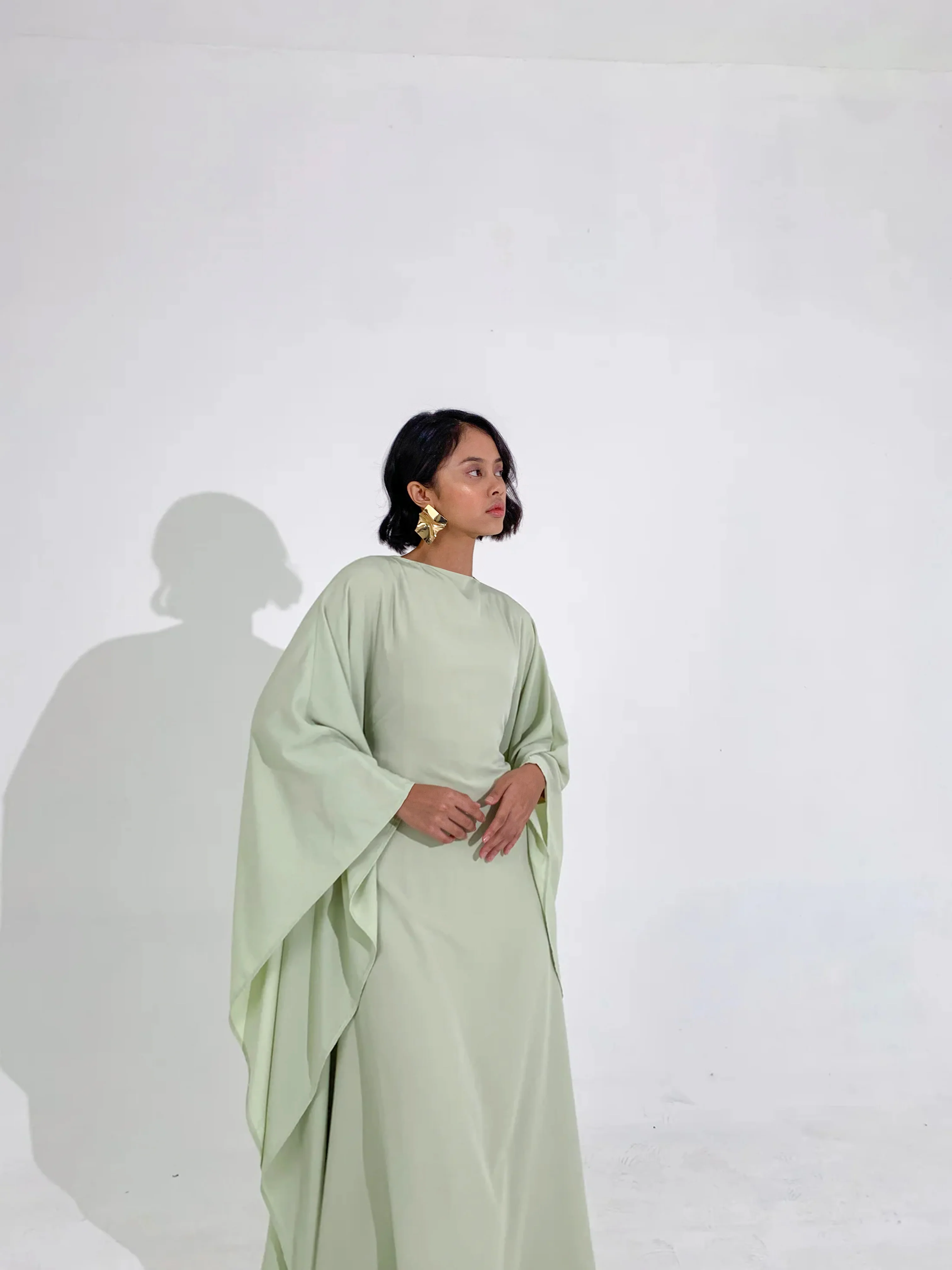 Pistachio Plissé Kaftan Dress - Image 6
