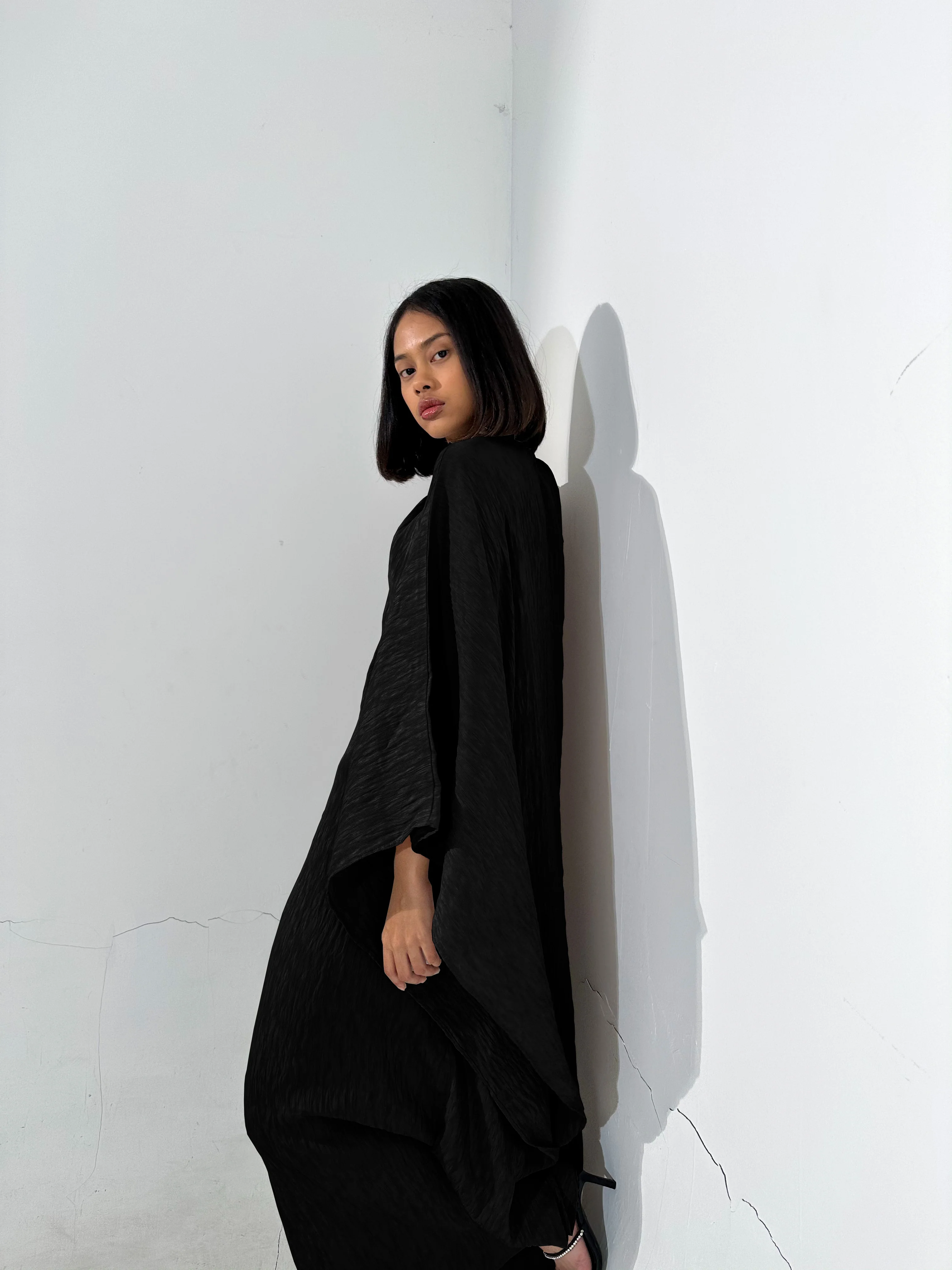 Black Plissé Kaftan Dress - Image 3