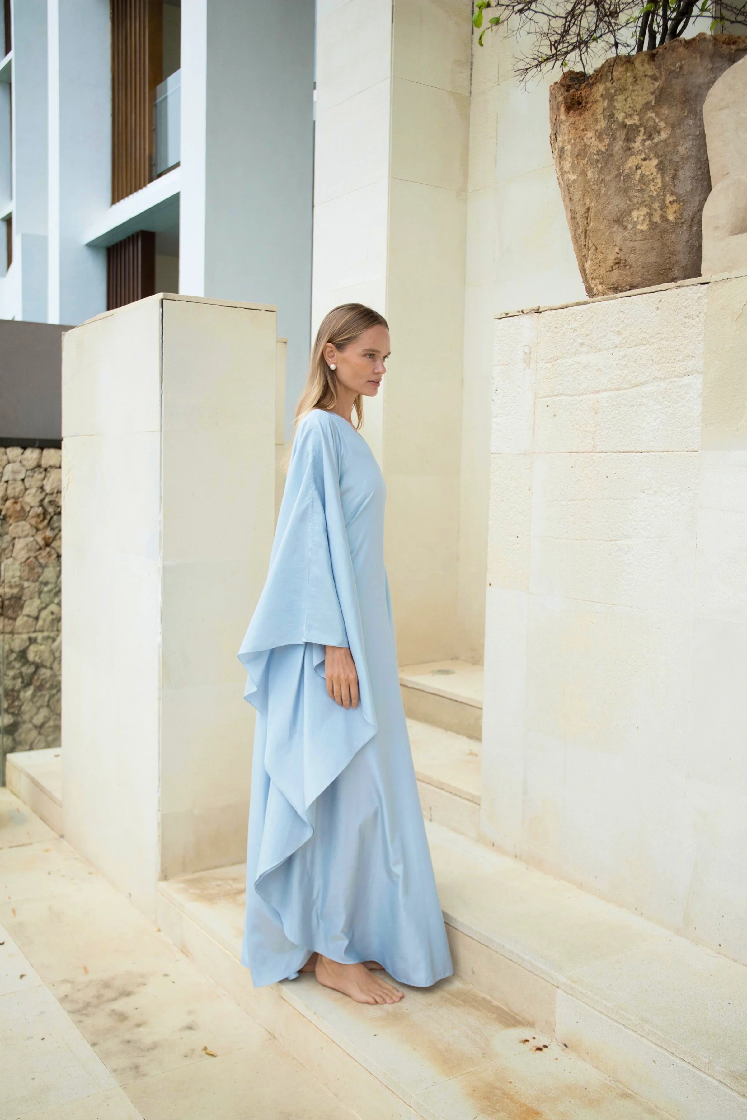 Silk Kaftan Dress in Azure - Image 3