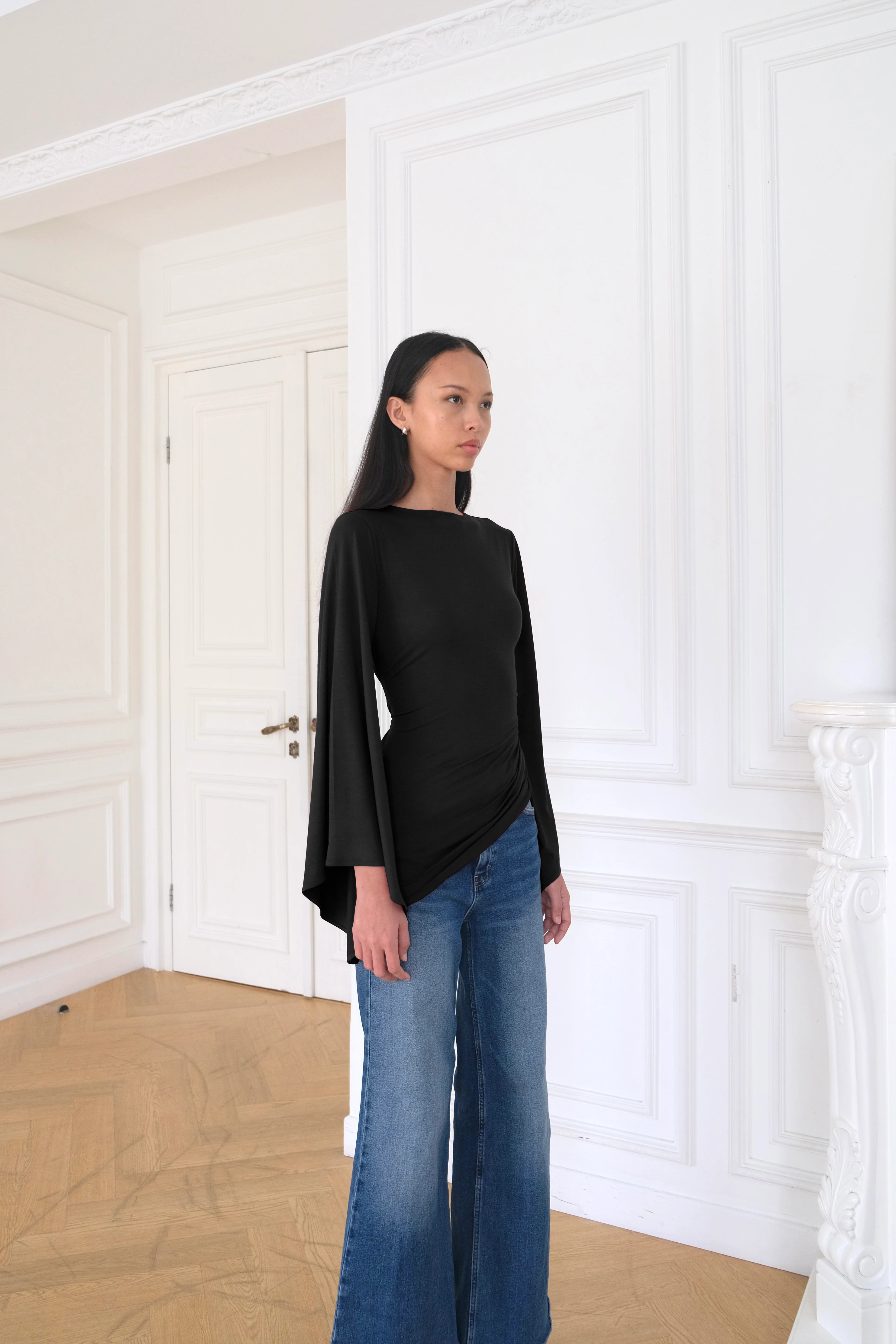 TULIP Draped Top in Black - Image 3